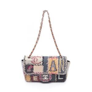 Chanel FLAP BAG PATCH Shoulder Denim Leather Blue Multicolor